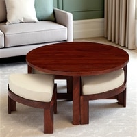 Nashville Sheesham Wood Accent Coffee Table Set With 4 Stools In Honey Finish