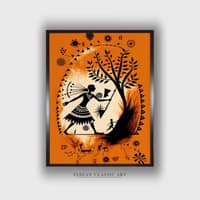 Celebrating Tradition Warli Canvas Wall Prints Canvas Wall Prints Set of 1 Multicolor Matte