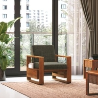 Moreno 1 Seater Solid Wood Sofa in Amber Walnut Finish and Juniper Green Fabric