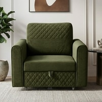 Baruna 1 Seater Velvet Pull Out Sofa Cum Bed with Storage In Green Color