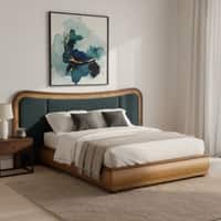 Elowen Softline Queen Size Bed in velvet With Oak wood Frame & Hydraulic Storage
