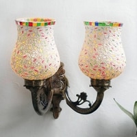 Gus Antique Metal Double Wall Mounted Lamp with Multicolor Mosaic Glass