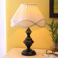 Edithe Off White Fabric Shade Table Lamp with Black Iron Base
