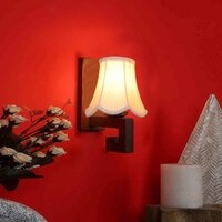 Devansh Wood Wall Mounted Lamp With Off-White Cotton Shade