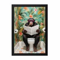 The Castle Decor Funny Chimpanzee Reading Newspaper Bathroom Wall Art 8x12 Inch