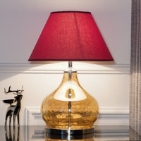 Ingram Glass and Metal Table Lamp With Maroon Cotton Shade