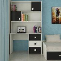 Flora Study Desk cum Bookshelf with Shuttered Cabinets Open Shelves and Drawers in Carbon Black Colour