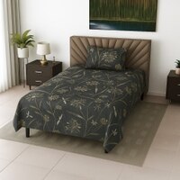 Dark Green Floral 210 TC Mix Cotton Flat Single Bed Size Bedsheet With 1 Pillow Cover From Threads