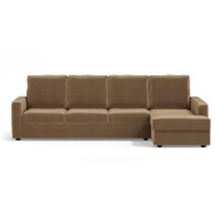 Apollo Compact Sofa (Colour : Fawn Velvet, Cushion : Soft, Back Type : High Back, Seating Capacity : Right Aligned 3 Seater + Right Aligned Chaise)