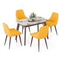 Lunar Alaska Exotic Stone 4 Seater Dining Table with Rickman Lounge Chair Set