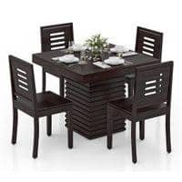 Julian 4 Seater Dining Table With Set Of 4 Capra Dining Chairs (Finish- Mahogany)