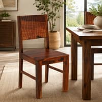 Noguchi Sheesham Wood Dining Chairs in Scratch Resistant Honey Oak Finish Set of 2