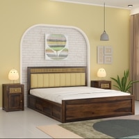 Shambhu Sheesham Wood Queen Size Bed In Provincial Teak Finish With Hydraulic Storage (60 x 78 inches)