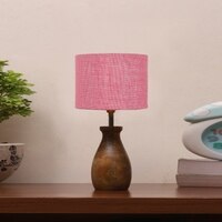 Devansh Pink Jute Table Lamp With  Wood Natural Base (7X13 Inches)-11