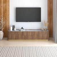 Dorian Engineered Wood TV Unit With Ceramic Top In Walnut High Gloss Finish