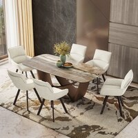 Paloma 6 Seater Jupiter Spanish Ceramic Dining Table With 6  Bren Dining Chairs (Finish : Jupiter Spanish Ceramic, Chair Colour : Ivory)
