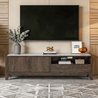 Lunar Solid Wood and Carrara White Marble TV Unit in Danish Walnut Finish