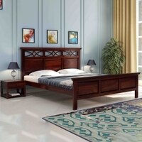 Tulsi Solid Wood Queen  Size Upholstered Bed Without Storage (Walnut Finish)