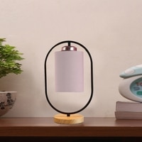 Devansh Grey Cotton Drum Wooden & Iron Table Lamp -17 Inch Height  -G