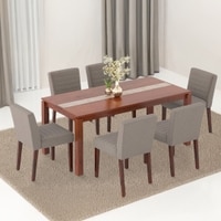 Atlas Crest Solid Wood 6 Seater Dining Table In Danish Walnut Finish with set of 6 Ludo Solid Wood Dining Chair (Finish : Shitake Beige)