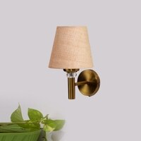 Devansh Metal Electric Wall Light in Gold Colour with Beige Shade Count of 1 Light