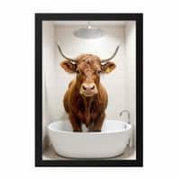 The Castle Decor Funny Highland Cow Taking Shower Wall Art 8x12 Inch (Style 1)