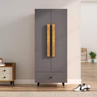 Hexa Red Wooden 2 Door Wardrobe with Drawer and Hanging Space in Giant Wood and Slate Grey Colour