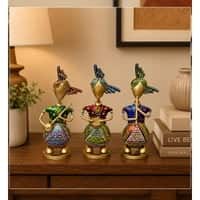 Desert Art Metal Handpainted Sardar Musician Showpiece Set of 3