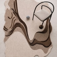 Handmade Wool Shaped Rug Modern Abstract Wave Brown Beige 6 x 9 Feet Carpet