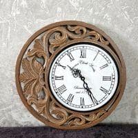 Wall Clock Brown Golden Coloured Moon Like Designer Carving