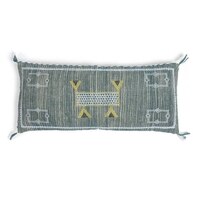 Embroidered Sage Linen Lumbar Cushion Cover