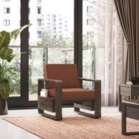 Moreno 1 Seater Solid Wood Sofa in Danish Walnut Finish and Terracotta Stripe Fabric