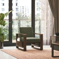 Moreno 1 Seater Solid Wood Sofa in Danish Walnut Finish and Juniper Green Fabric