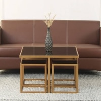 Valentino Black Glass Nesting Coffee Table In Dark Gold Finish