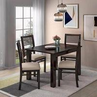 Zella Solid Wood Dining Chair Set Of 2 In Mahogany Finish With Wheat Brown Fabric