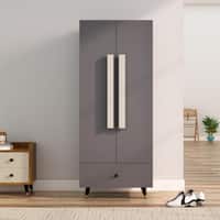 Hexa Red Wooden 2 Door Wardrobe with Drawer and Hanging Space in Slate Grey Colour