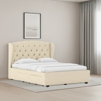 Holmebrook Engineered Wood Queen Size Bed With Drawer Storage (Ivory Finish, Ivory White Colour)