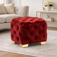 Doe Buck Damira Upholstered Velvet Tufted Ottoman in Maroon Colour with Gold Base
