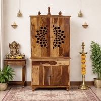 Tnesh Sheesham Wood  Prayer Unit in Teak Finish