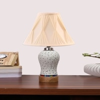 Devansh Off-White Cotton Shade Curtain  Lamp With Wood & Mosaic Glass Base For Decoration/Office/Home/Gifting/Study For Decoration/Office/Home/Gifting/Study