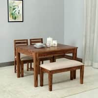 Arbor 4 Seater Dining Set with Cushioned Bench in Light Brown Colour