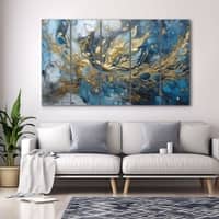 The Castle Decor Abstract Golden Blue Wall Art Set of 5 27x48 Inch