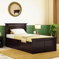 Fidora Solid Wood Single Storage Bed In Mahogany Finish