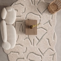 Handmade Wool Shaped Rug Modern Abstract Ivory Green 5 x 8 Feet Carpet