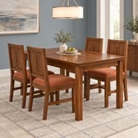 Globally Indian Shilpa Solid Sheesham Wood 4 Seater Dining Table Set 4 Chairs Terracotta Orange
