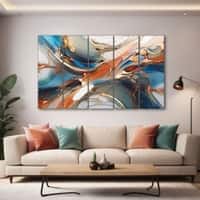 The Castle Decor Marble Abstract Wall Art Set of 5 Wooden Framed  Painting 27x48 Inch Style 2
