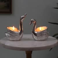 Swan Tealight Holder Set In Silver Colour