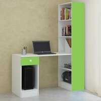 Austin Study Desk with Drawer and Built In Bookshelf in Verdant Green Colour