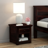Happu Solid Wood Bedside Table in Walnut Finish