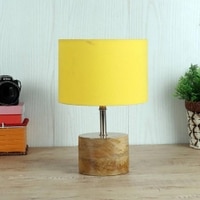 Mansell Yellow Fabric Shade Table Lamp with Natural Wooden Base